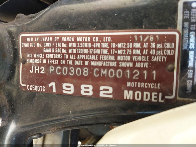 Продажа на аукционе авто 1982 Honda Cx500 T, vin: JH2PC0308CM001211, номер лота: 46250010