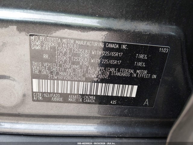 46250024 :رقم المزاد ، 2T3W1RFV2RC260408 vin ، 2024 Toyota Rav4 Xle مزاد بيع