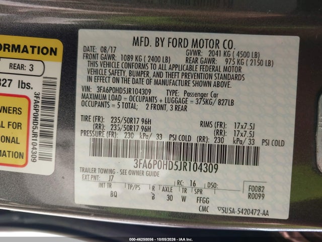 Продаж на аукціоні авто 2018 Ford Fusion Se, vin: 3FA6P0HD5JR104309, номер лоту: 46250056