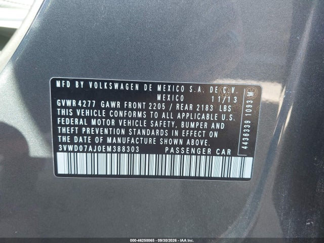 Продажа на аукционе авто 2014 Volkswagen Jetta 1.8t Se, vin: 3VWD07AJ0EM388303, номер лота: 46250065