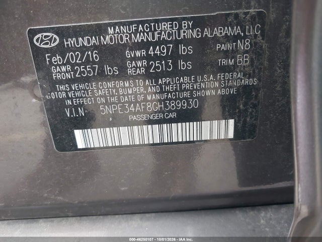 Продаж на аукціоні авто 2016 Hyundai Sonata Limited, vin: 5NPE34AF8GH389930, номер лоту: 46250107