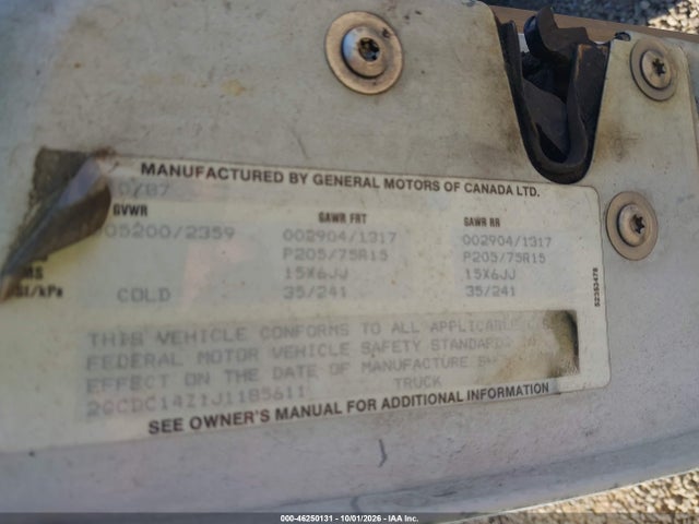 46250131 :رقم المزاد ، 2GCDC14Z1J1185611 vin ، 1988 Chevrolet Gmt-400 C1500 مزاد بيع