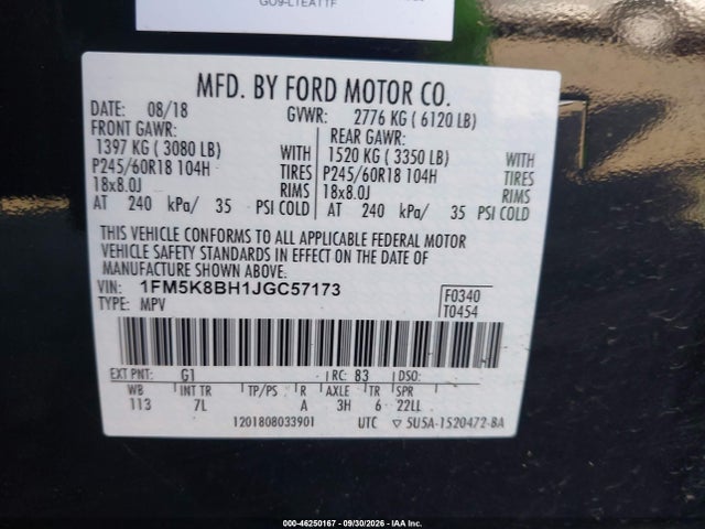 Aukcja sprzedaży 2018 Ford Explorer, vin: 1FM5K8BH1JGC57173, numer aukcji: 46250167