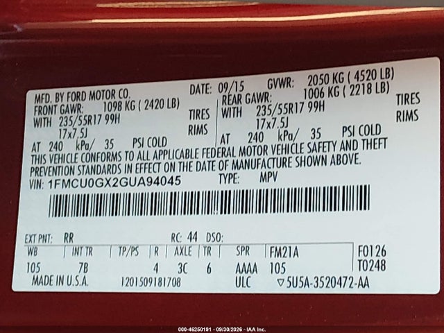 Ford ESCAPE SE 2016 1FMCU0GX2GUA94045 Image 9