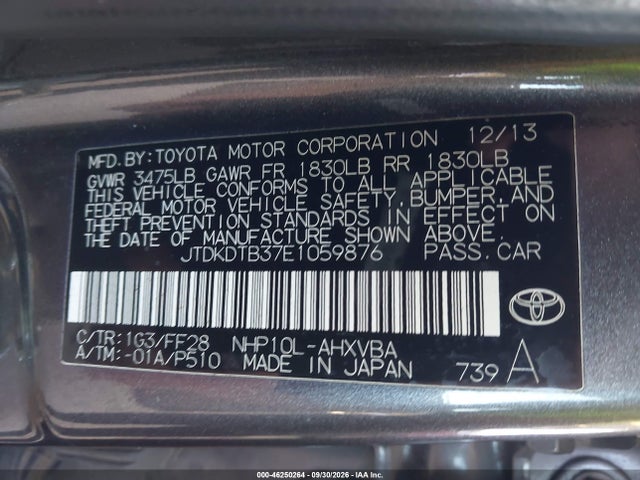 2014 Toyota Prius C Two მანქანა იყიდება აუქციონზე, vin: JTDKDTB37E1059876, აუქციონის ნომერი: 46250264