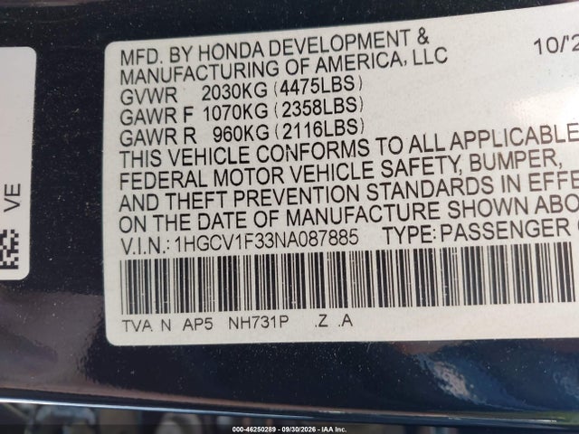 Продаж на аукціоні авто 2022 Honda Accord Sport, vin: 1HGCV1F33NA087885, номер лоту: 46250289