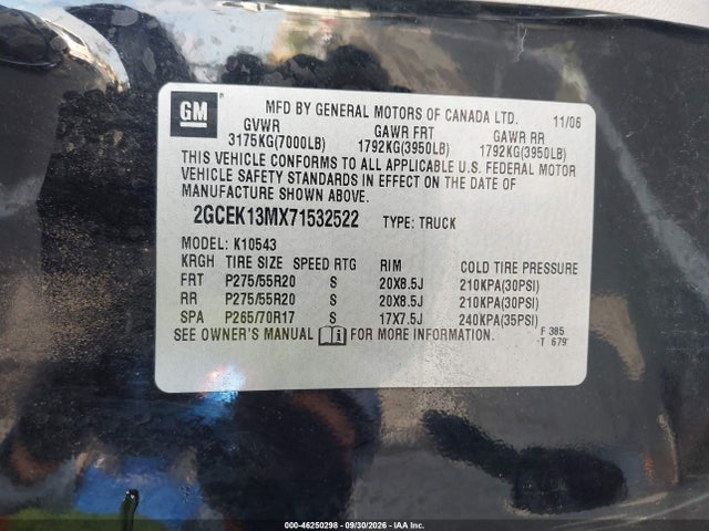 2007 Chevrolet Silverado 1500 Ltz მანქანა იყიდება აუქციონზე, vin: 2GCEK13MX71532522, აუქციონის ნომერი: 46250298