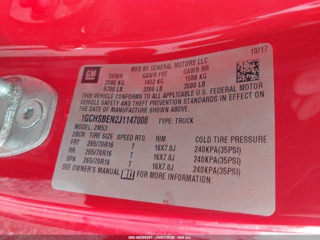 Продажа на аукционе авто 2018 Chevrolet Colorado Wt, vin: 1GCHSBEN2J1147008, номер лота: 46250361
