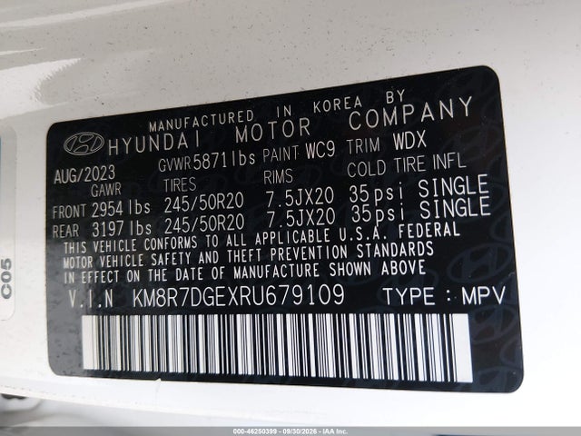 2024 Hyundai Palisade Calligraphy მანქანა იყიდება აუქციონზე, vin: KM8R7DGEXRU679109, აუქციონის ნომერი: 46250399