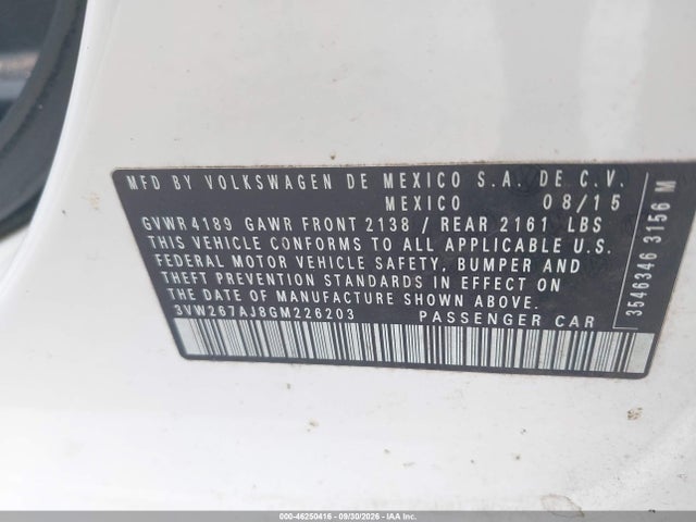 Продажа на аукционе авто 2016 Volkswagen Jetta 1.4t S, vin: 3VW267AJ8GM226203, номер лота: 46250416
