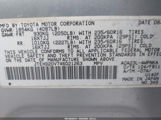 Продажа на аукционе авто 2004 Toyota Rav4, vin: JTEHD20V746021263, номер лота: 46250419
