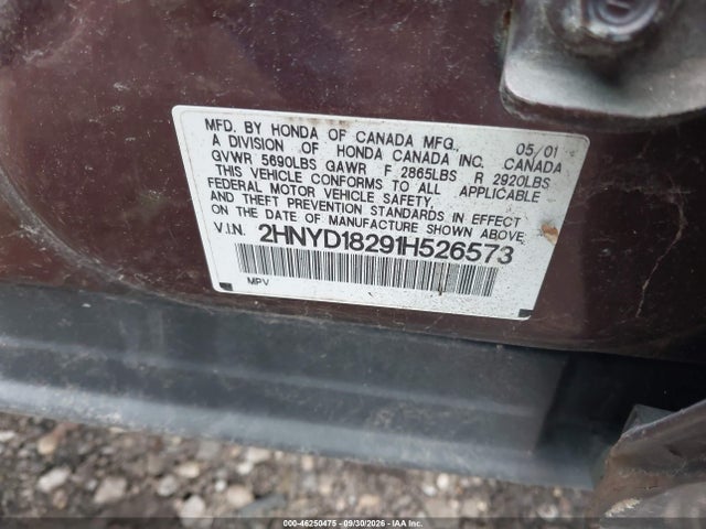 2001 Acura Mdx მანქანა იყიდება აუქციონზე, vin: 2HNYD18291H526573, აუქციონის ნომერი: 46250475