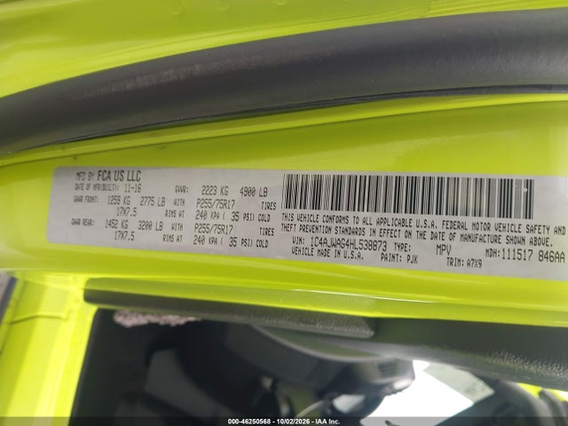 46250568 :رقم المزاد ، 1C4AJWAG4HL538873 vin ، 2017 Jeep Wrangler Sport 4x4 مزاد بيع