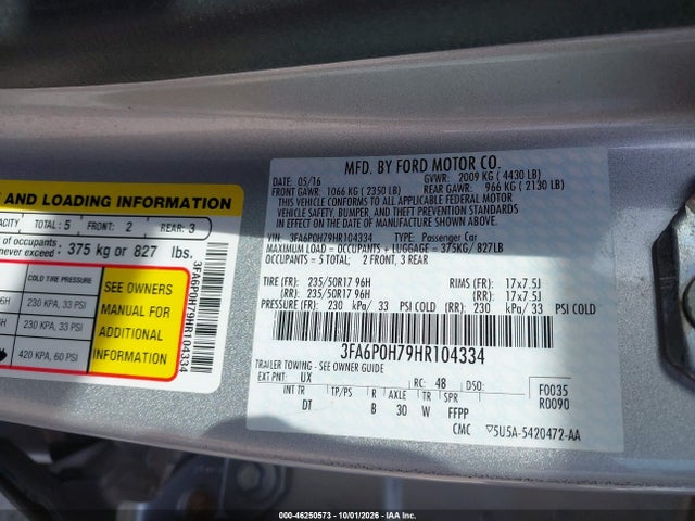 46250573 :رقم المزاد ، 3FA6P0H79HR104334 vin ، 2017 Ford Fusion Se مزاد بيع