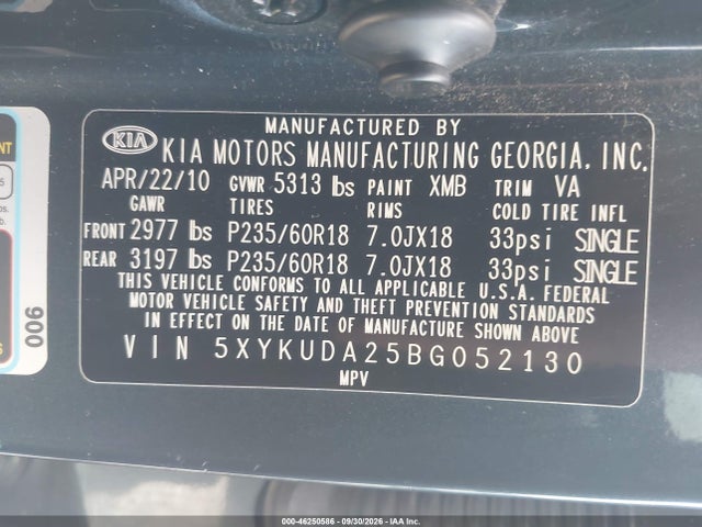 Продаж на аукціоні авто 2011 Kia Sorento Ex V6, vin: 5XYKUDA25BG052130, номер лоту: 46250586
