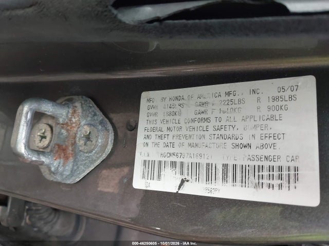 2007 Honda Accord 2.4 Ex მანქანა იყიდება აუქციონზე, vin: 1HGCM56797A169121, აუქციონის ნომერი: 46250605
