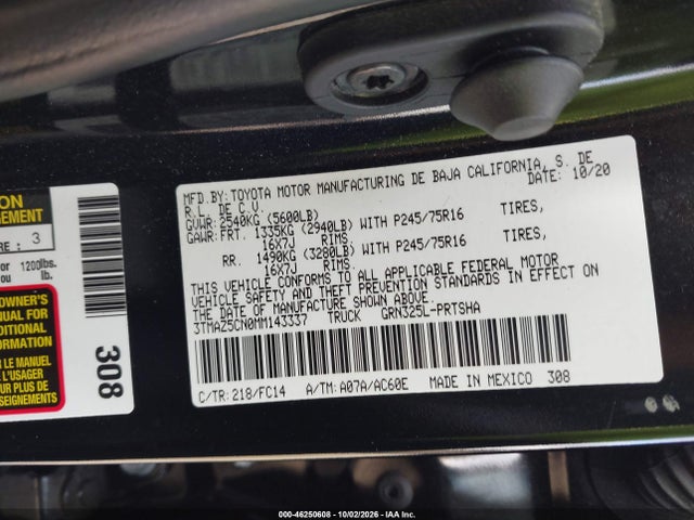 Продаж на аукціоні авто 2021 Toyota Tacoma Sr5 V6, vin: 3TMAZ5CN0MM143337, номер лоту: 46250608