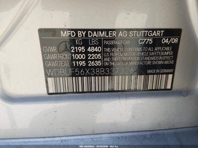 Продаж на аукціоні авто 2008 Mercedes-benz E 350, vin: WDBUF56X38B337326, номер лоту: 46250624