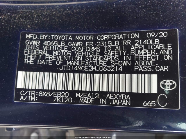 Продажа на аукционе авто 2021 Toyota Corolla Xse, vin: JTDT4MCE2MJ063214, номер лота: 46250658