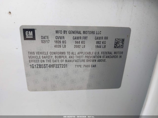 Aukcja sprzedaży 2017 Chevrolet Malibu Ls, vin: 1G1ZB5ST4HF227201, numer aukcji: 46250705
