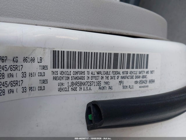 46250717 :رقم المزاد ، 1J8HR58NX7C671165 vin ، 2007 Jeep Grand Cherokee Limited مزاد بيع