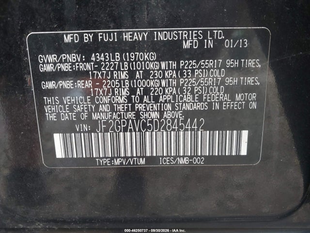 2013 Subaru Xv Crosstrek 2.0i Premium მანქანა იყიდება აუქციონზე, vin: JF2GPAVC5D2845442, აუქციონის ნომერი: 46250737