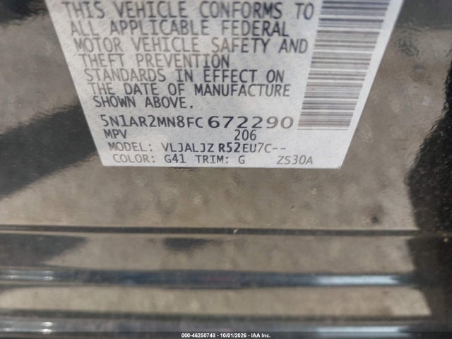 Продажа на аукционе авто 2015 Nissan Pathfinder Platinum, vin: 5N1AR2MN8FC672290, номер лота: 46250748