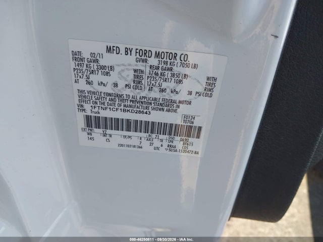 Продаж на аукціоні авто 2011 Ford F-150 Xl, vin: 1FTNF1CF1BKD28643, номер лоту: 46250811