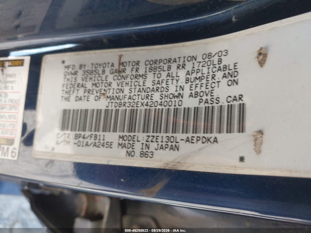 Продажа на аукционе авто 2004 Toyota Corolla Ce, vin: JTDBR32EX42040010, номер лота: 46250822