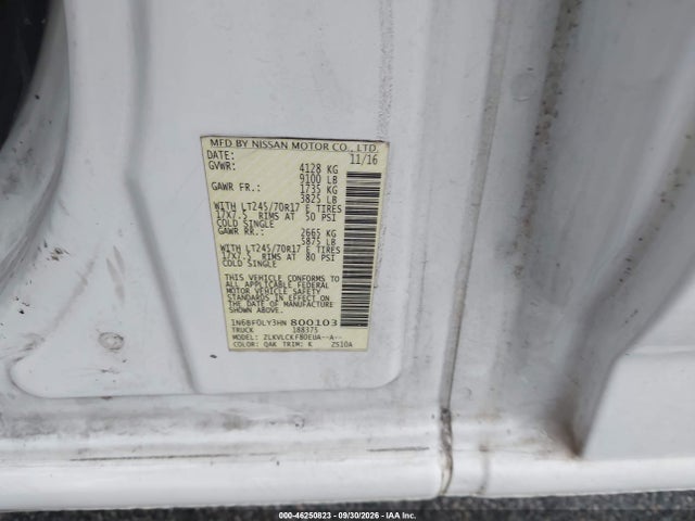 2017 Nissan Nv Cargo Nv2500 Hd S V6 მანქანა იყიდება აუქციონზე, vin: 1N6BF0LY3HN800103, აუქციონის ნომერი: 46250823