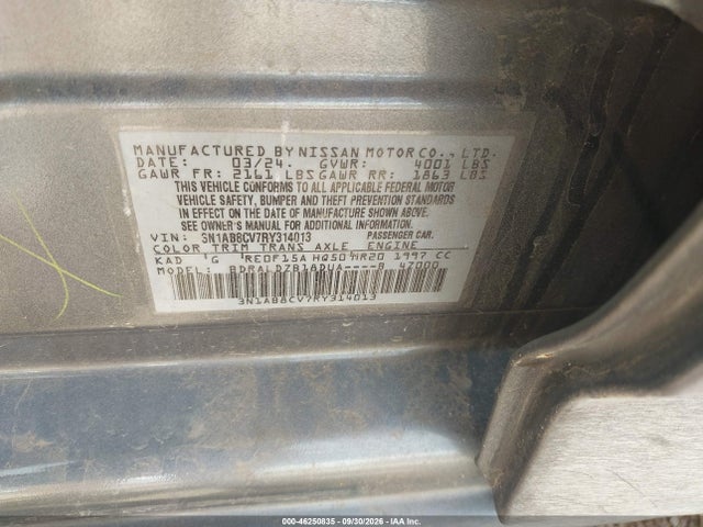 2024 Nissan Sentra Sv Xtronic Cvt მანქანა იყიდება აუქციონზე, vin: 3N1AB8CV7RY314013, აუქციონის ნომერი: 46250835
