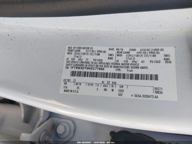 Продажа на аукционе авто 2019 Ford F-350 Xlt, vin: 1FT8W3DT9KEC77890, номер лота: 46250857