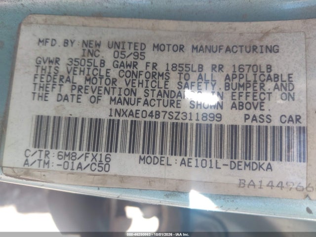 Продажа на аукционе авто 1995 Toyota Corolla, vin: 1NXAE04B7SZ311899, номер лота: 46250863