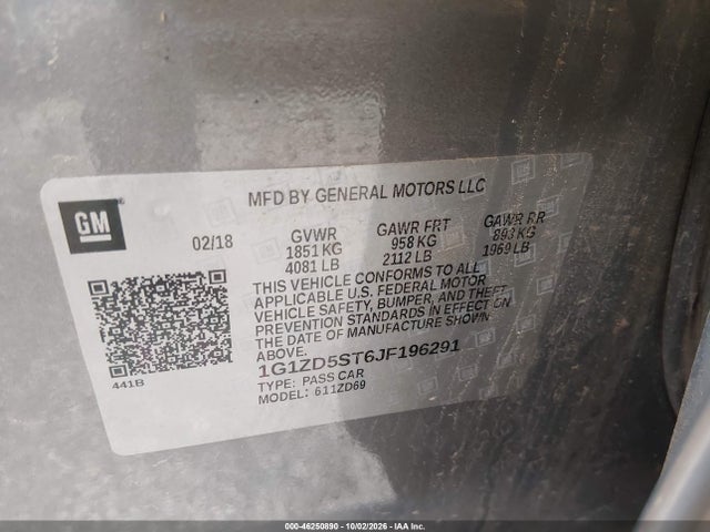 Продажа на аукционе авто 2018 Chevrolet Malibu Lt, vin: 1G1ZD5ST6JF196291, номер лота: 46250890