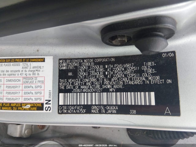 46250897 :رقم المزاد ، JTEBU14R060091027 vin ، 2006 Toyota 4runner Sr5 V6 مزاد بيع