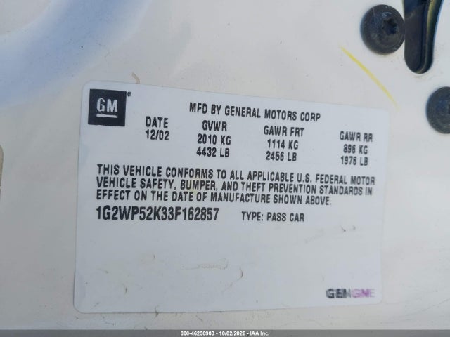 Aukcja sprzedaży 2003 Pontiac Grand Prix Gt, vin: 1G2WP52K33F162857, numer aukcji: 46250903