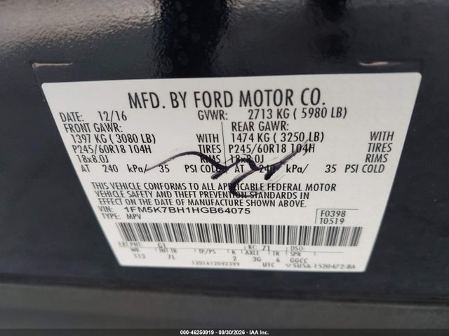 Aukcja sprzedaży 2017 Ford Explorer, vin: 1FM5K7BH1HGB64075, numer aukcji: 46250919