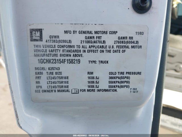 Aukcja sprzedaży 2004 Chevrolet Silverado 2500hd Ls, vin: 1GCHK23154F158219, numer aukcji: 46250952