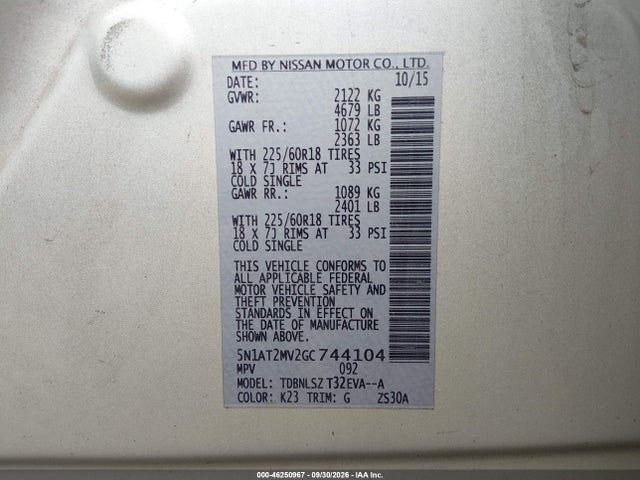 Продаж на аукціоні авто 2016 Nissan Rogue Sl, vin: 5N1AT2MV2GC744104, номер лоту: 46250967