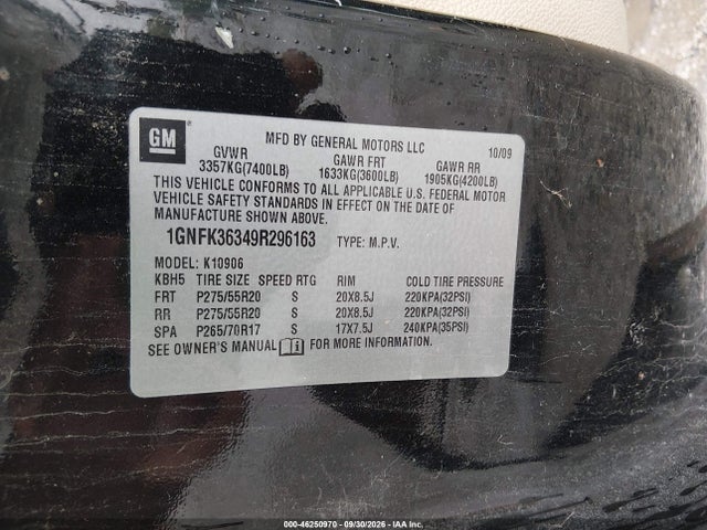 2009 Chevrolet Suburban 1500 Ltz მანქანა იყიდება აუქციონზე, vin: 1GNFK36349R296163, აუქციონის ნომერი: 46250970