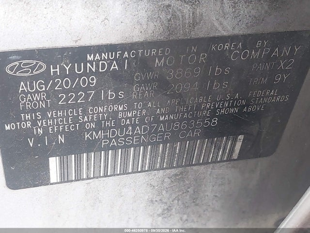2010 Hyundai Elantra Gls მანქანა იყიდება აუქციონზე, vin: KMHDU4AD7AU863558, აუქციონის ნომერი: 46250978