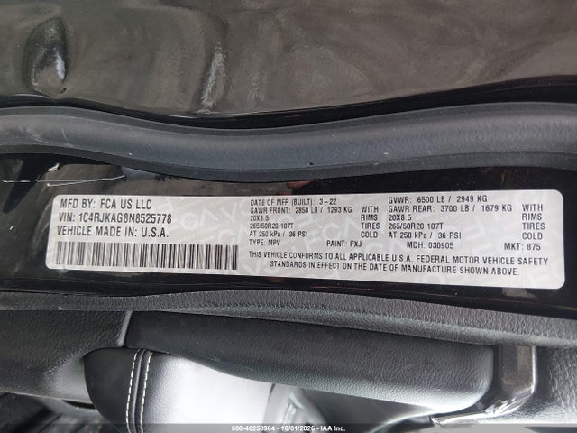 46250984 :رقم المزاد ، 1C4RJKAG8N8525778 vin ، 2022 Jeep Grand Cherokee L Altitude 4x4 مزاد بيع