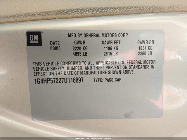 2007 Buick Lucerne Cx მანქანა იყიდება აუქციონზე, vin: 1G4HP57227U116897, აუქციონის ნომერი: 46251119