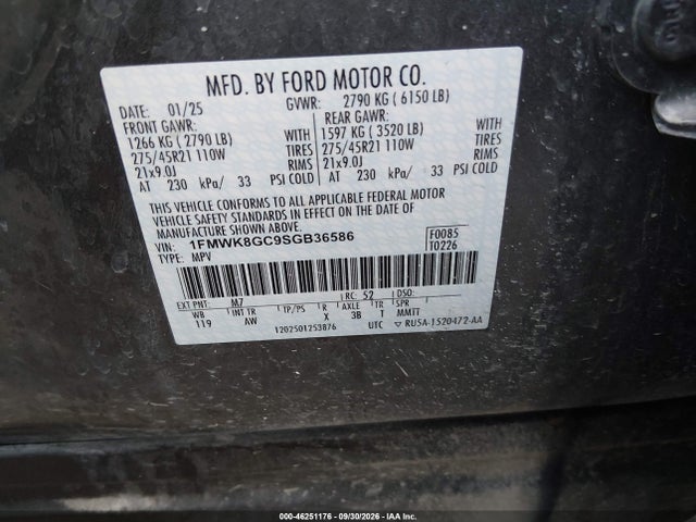 Продаж на аукціоні авто 2025 Ford Explorer St, vin: 1FMWK8GC9SGB36586, номер лоту: 46251176