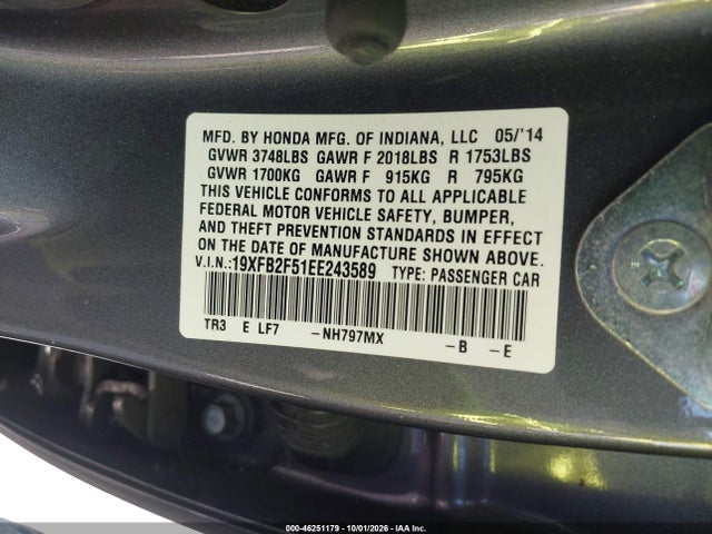 Продажа на аукционе авто 2014 Honda Civic Lx, vin: 19XFB2F51EE243589, номер лота: 46251179