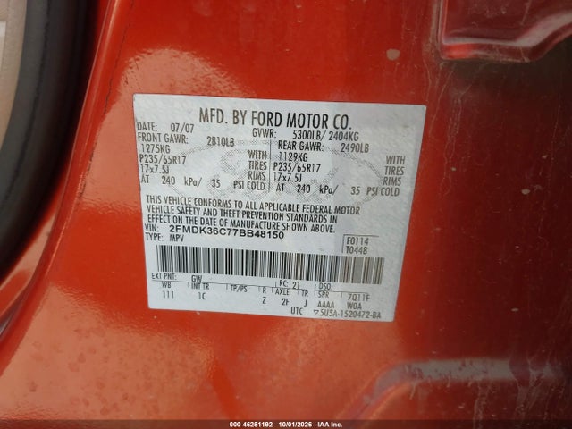 Продаж на аукціоні авто 2007 Ford Edge Se, vin: 2FMDK36C77BB48150, номер лоту: 46251192