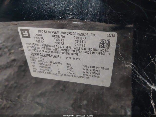 Aukcja sprzedaży 2015 Chevrolet Equinox 2lt, vin: 2GNFLGEK6F6156961, numer aukcji: 46251193
