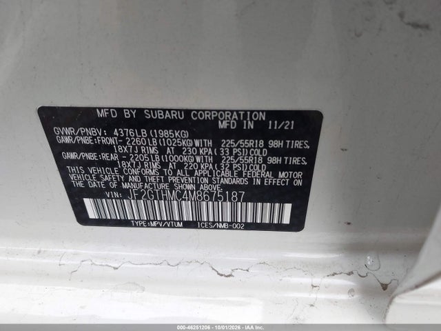 Aukcja sprzedaży 2021 Subaru Crosstrek Limited, vin: JF2GTHMC4M8675187, numer aukcji: 46251206