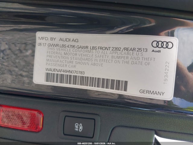 Продажа на аукционе авто 2017 Audi A4 2.0t Premium, vin: WAUENAF46HN070783, номер лота: 46251250