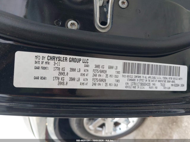 Продаж на аукціоні авто 2011 Ram Ram 1500 Laramie, vin: 1D7RV1CT9BS654335, номер лоту: 46251251